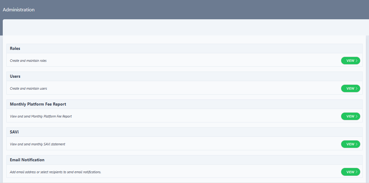 Administration page highlighting Users section