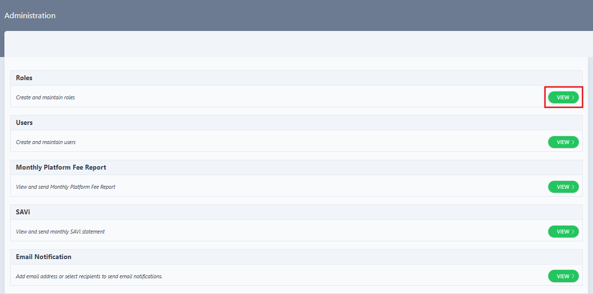 Administration page with Roles option