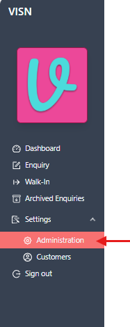 Settings menu with Administration option