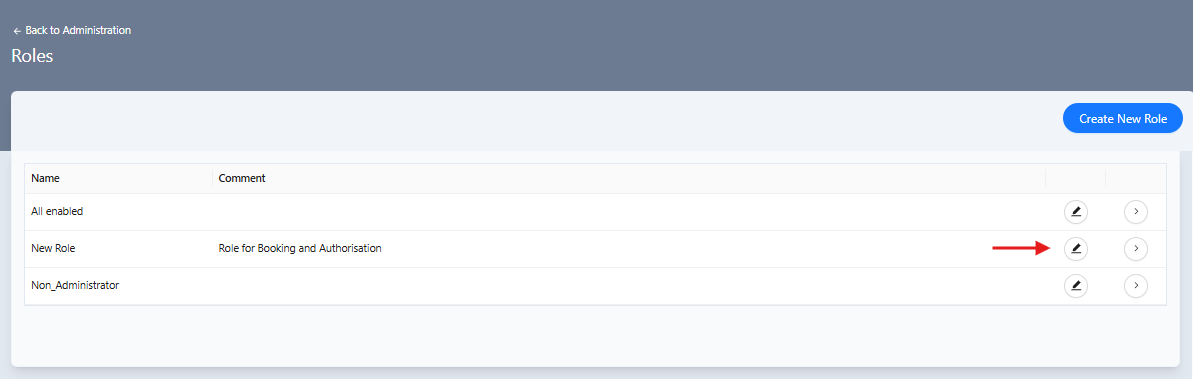 Roles page with Edit icon highlighted