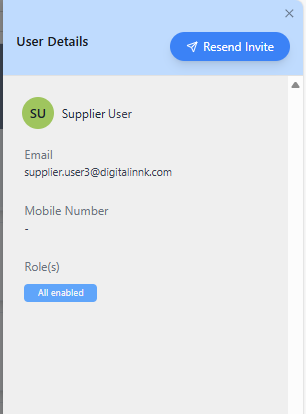 User Details drawer showing resend invitation button