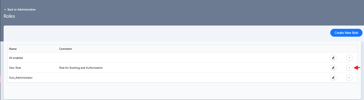 Roles list with right arrow icon highlighted