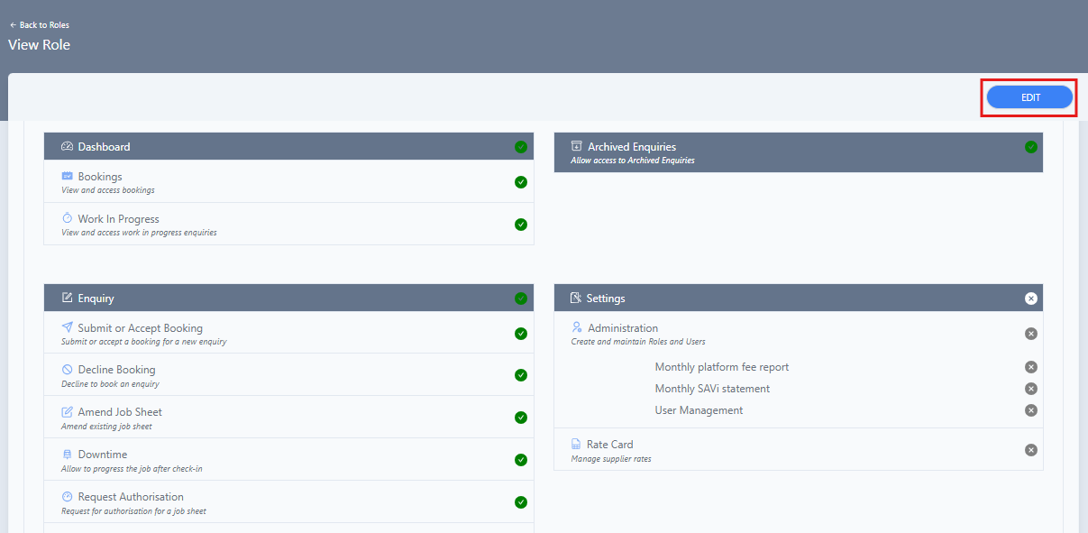 View Role page with Edit button highlighted